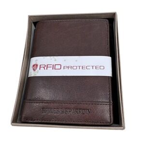 Spikes & Sparrow Mens Trifold Wallet OS Brown Leather RFID Rugged Classic